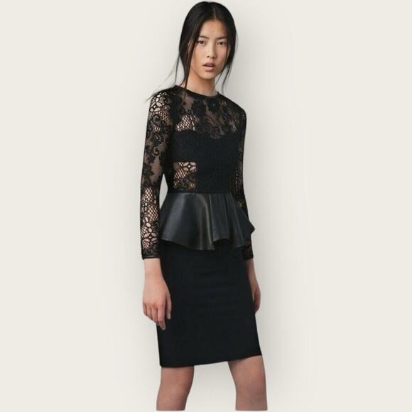EUC | Zara Woman | Lace Leather Peplum Dress | Black | XS - Picture 16 of 16